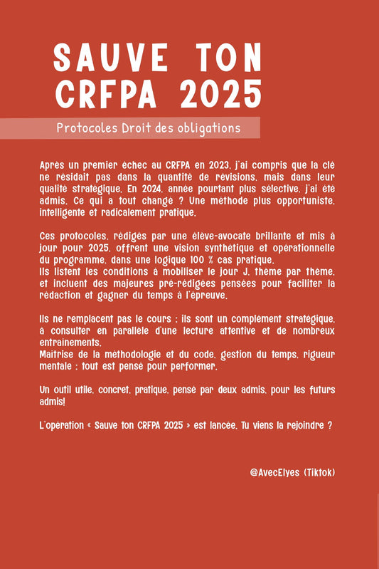 Protocoles Droit des obligations - Sauve ton CRFPA 2025